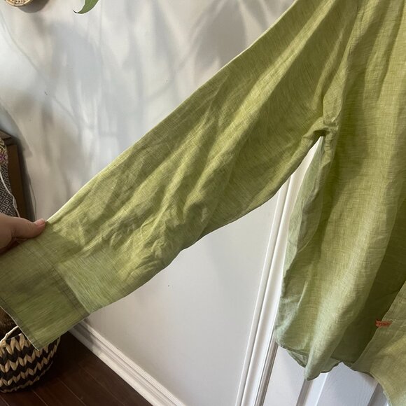 Toscano 100% Linen Light Green Button Down Shirt Men's XXL Vacation Resortwear - Picture 5 of 9